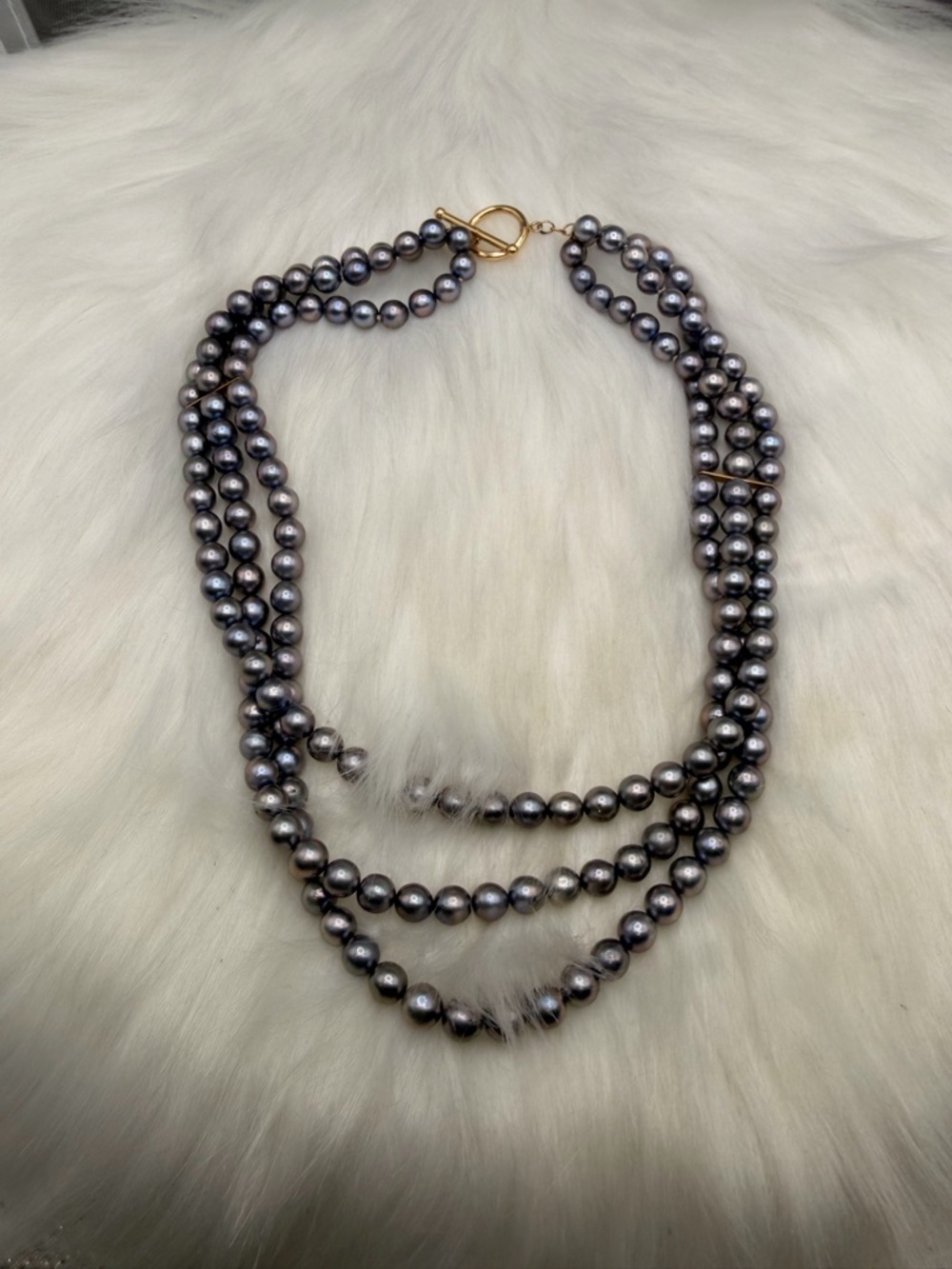Triple Strand Black Pearl Necklace - Elegant Women’s Jewelry - Picture 4 of 4